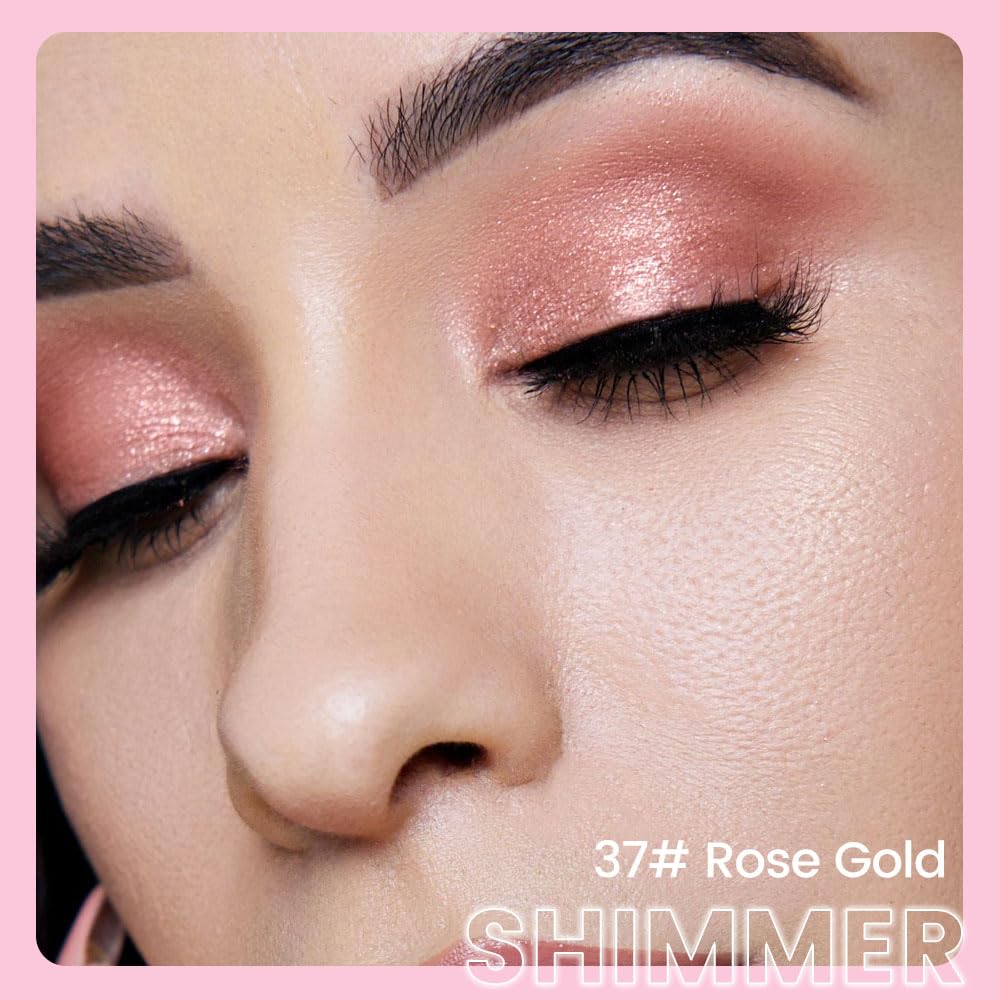 evpct 1Pcs Rose Gold Shimmer Cream Eye Shadow Brightener Sticks for Eyes Waterproof Pigmented, Double Ended Cream Eyeshadow Stick Pencil Pen with Applicator, Eye Shadow Palette Highlighter Makeup 37