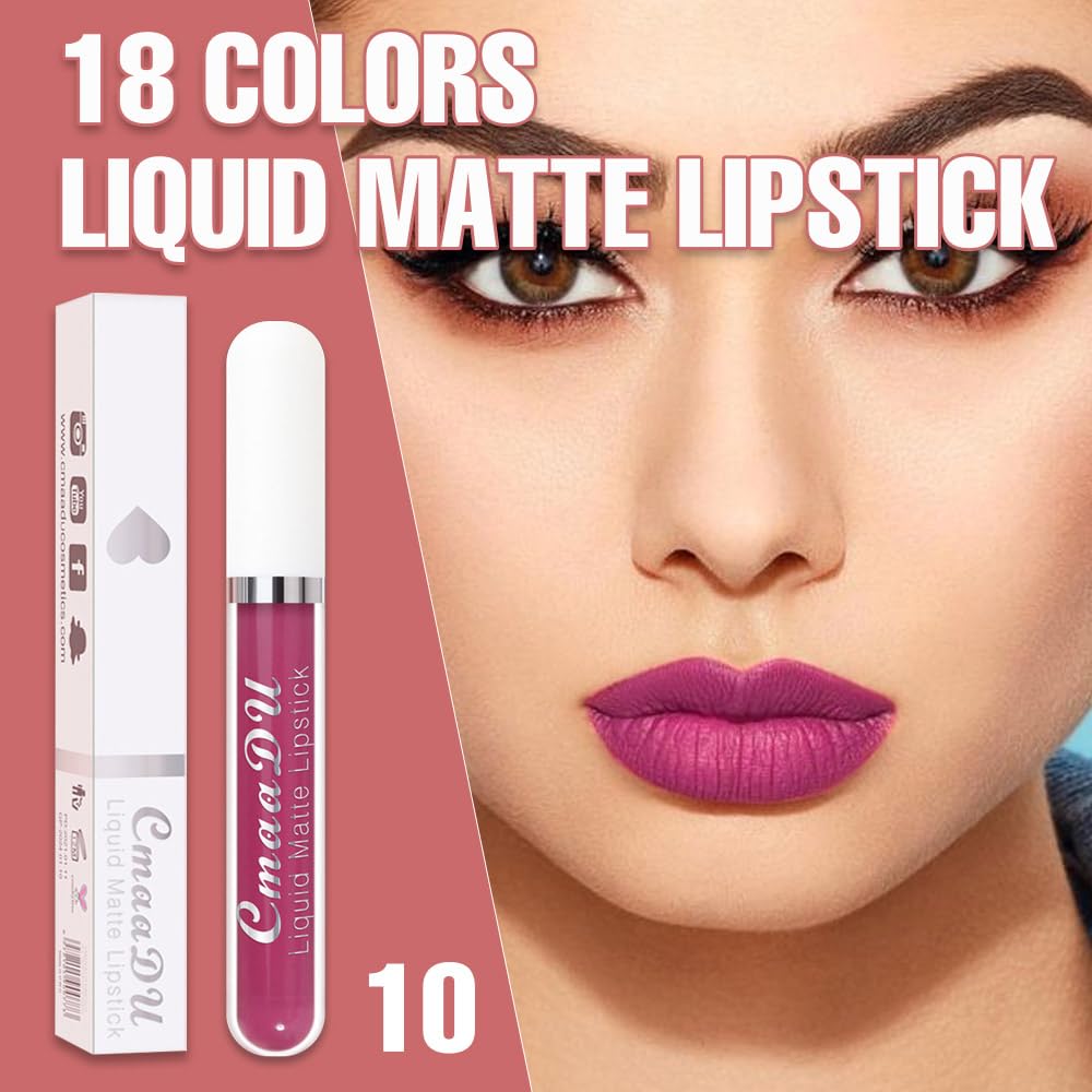 evpct 1Pcs Violet Pink Liquid Matte Lipstick Lipgloss Set for Women, labiales mate 24 horas originales matte larga duracion 24 Hour Lipstick Lip Stains Long Lasting Waterproof 24, 10#