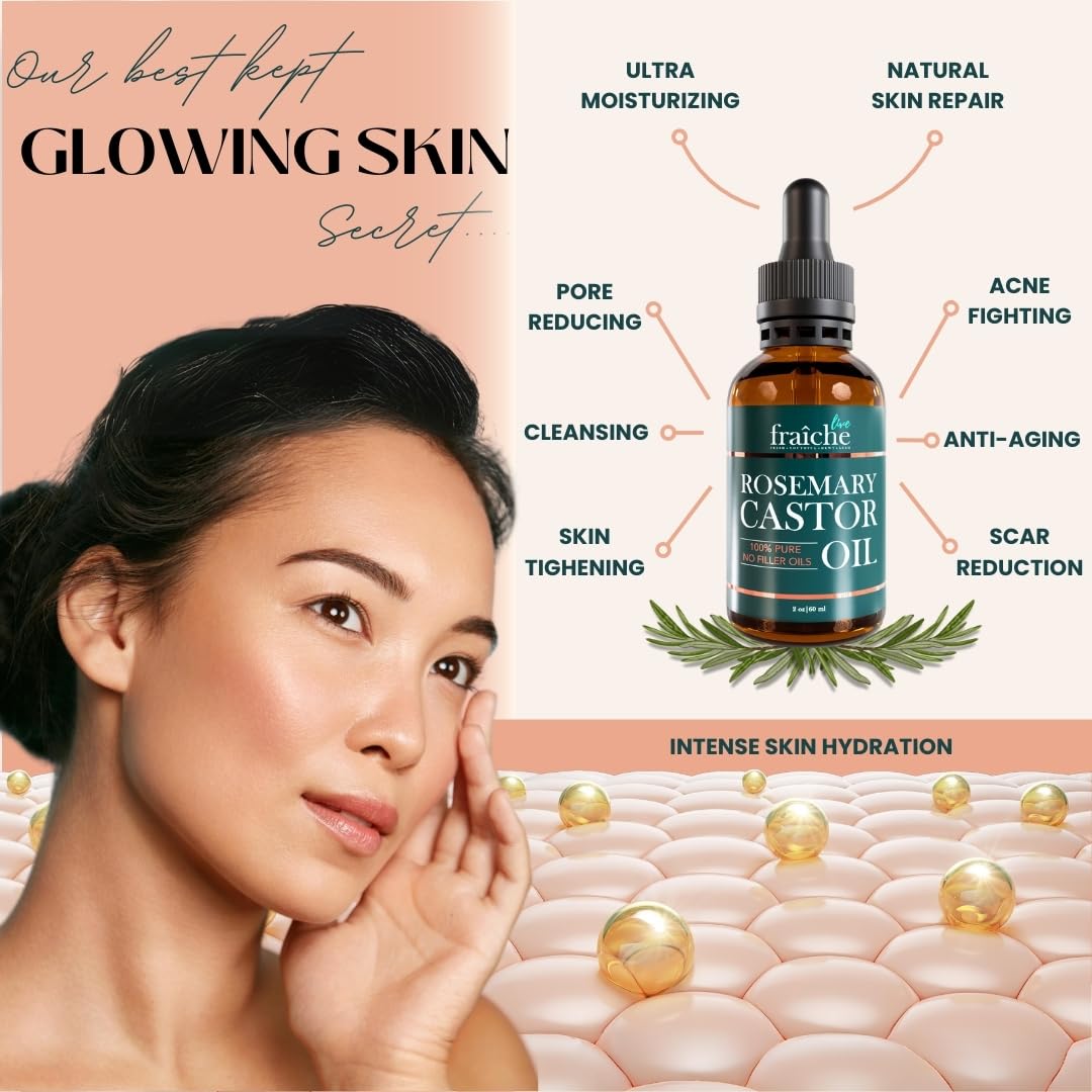 Live Fraiche Rosemary Oil for Hair Growth (2oz) with Cold Pressed Castor Oil Natural Hair Growth Oil - Rosemary and Castor Oil for Hair Growth -Strengthening Hair Oil for Damaged Hair and Hair Loss