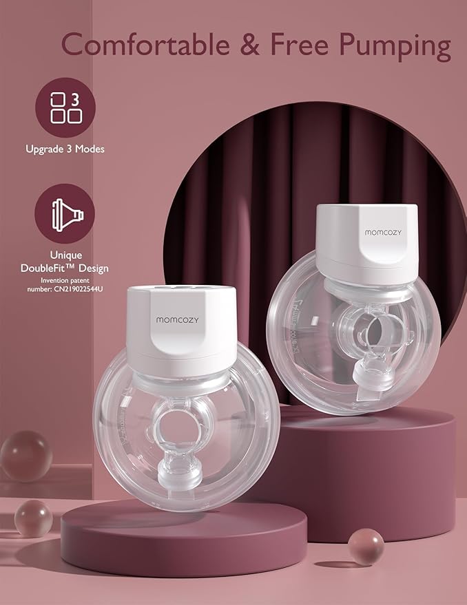 Momcozy Hands-Free Breast Pump S12 Pro, Wearable & Portable Pump with Soft DoubleFit Flange, 3 Modes | 9 Levels Double Electric Pump, Smart Display, 24mm, 2 Pack, Cozy White