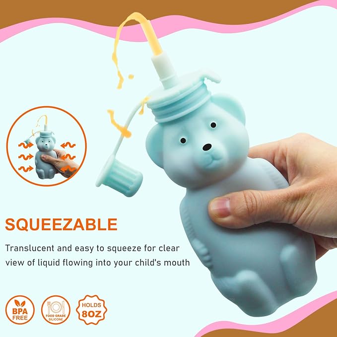 Honey Bear Silicone Straw Cup, Babies Water Drinking Cup, 8-Ounce Therapy Sippy Bottles for Speech and Feeding Training, BPA Free & Dishwasher Safe (AQUA)
