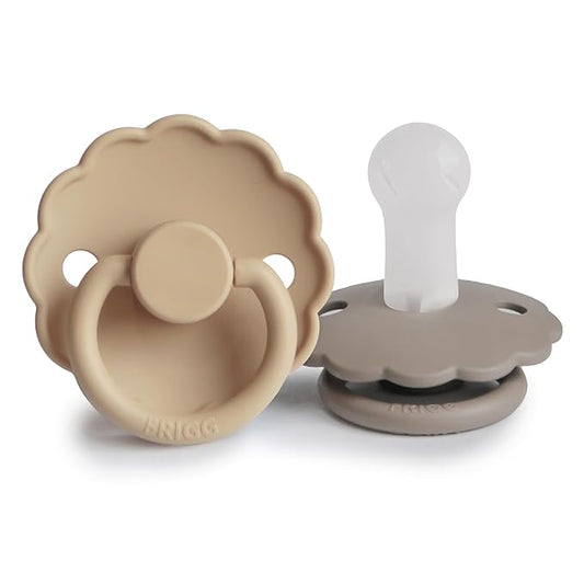FRIGG Daisy SilkySoft Silicone Baby Pacifier | Made in Denmark | BPA-Free (Croissant/Portobello, 6-18 Months)