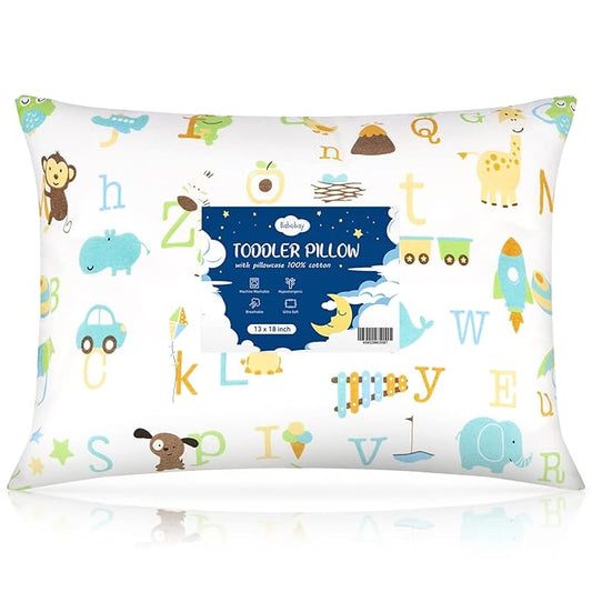 Babebay Toddler Pillow,13x18 Toddler Pillows for Sleeping, Machine Washable Kids Pillow with Soft Cotton Pillowcase, 1 Pack