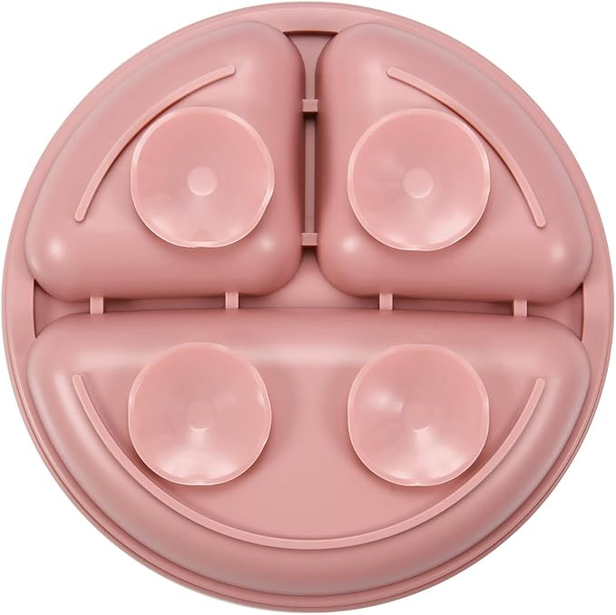 PandaEar 3 Pack Toddler Plates, Silicone Divided Suction Plate for Babies, BPA-Free 100% Food-Grade Silicone Unbreakable Baby Plate (Pink/Linen/Light Pink)