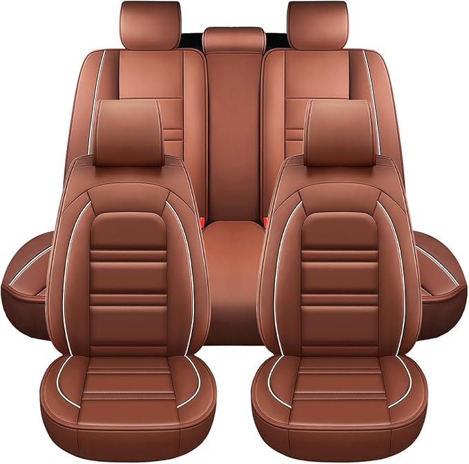 Seat Covers for Lincoln Navigator 1998-2025 | 5-Seats Leather Seat Covers, Easy to Install Automotive Seat Covers Full Set (Full Set, Coffee)