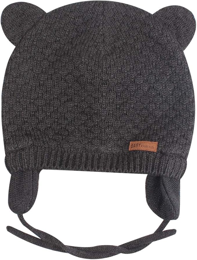BAVST Baby Beanie Hat for Winter with Earfalp Cute Bear Kids Toddler Girls Boys Warm Knit Cap 0-2Years