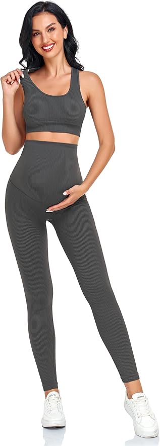 Women's Maternity 2 Piece Outfit Set - Bra & Shorts for Pregnancy - Yoga workout Lounge Wear Sets