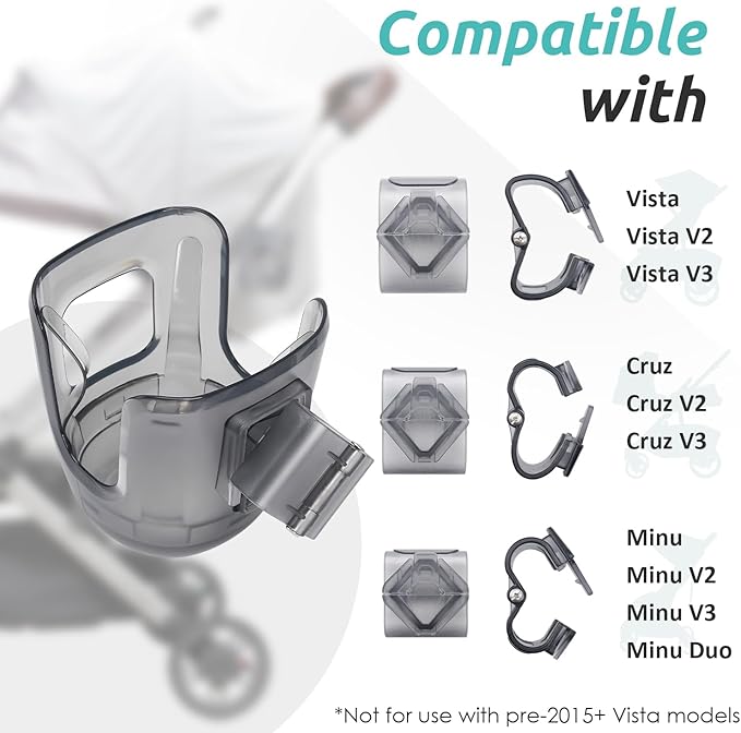 Stroller Cup Holder Fits for UPPAbaby Vista/Vista V2/Vista V3/Cruz/Cruz V2/Cruz V3/Minu/Minu V2/Minu V3/Minu Duo, Holds Different Drink Sizes, One-Hand Quick Install/Remove, Folds with Stroller