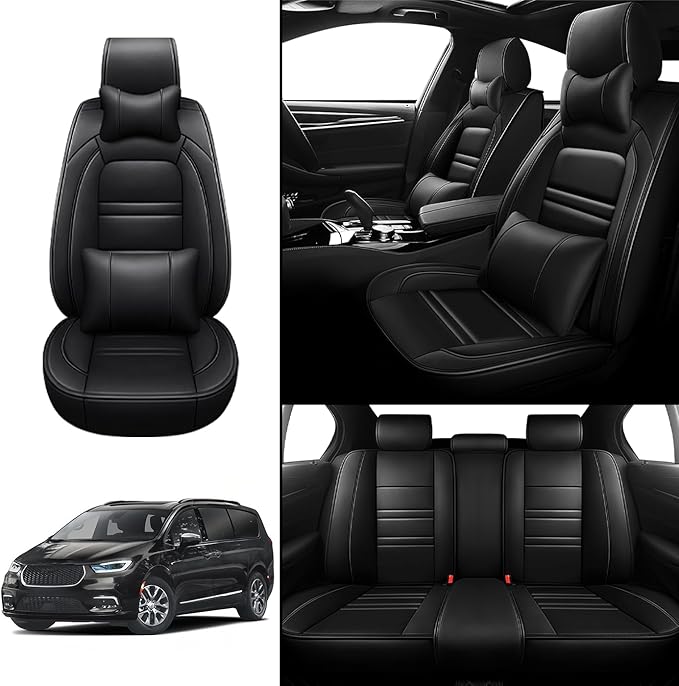 Car Seat Covers for Chrysler Car Pacifica 2004-2025 | 5-Seats Seat Covers, Waterproof Seat Protectors, Automotive Seat Covers (Full Set with Pillow,Black)