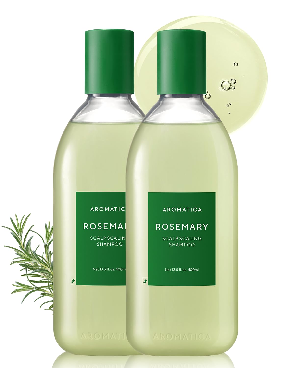 AROMATICA Rosemary Scalp Scaling Shampoo (2 packs) - Korean Hair Care with Thinning Hair Loss Natural Rosemary Essential Oil for Women Hair Growth - Free from Sulfate, Silicone, and Paraben (13.53 oz)