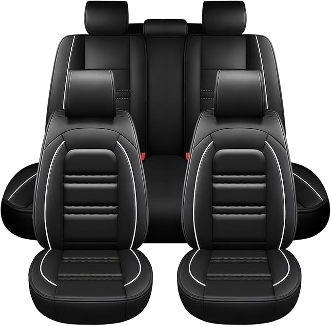Seat Covers for Honda Civic 2001-2025 | 5-Seats Leather Seat Covers, Easy to Install Automotive Seat Covers Full Set (Full Set, Black&White Line)