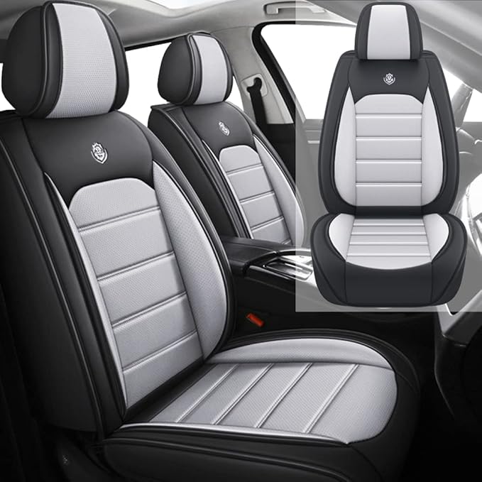 Leather Seat Cover for Ford Edge 2010-2026,Waterproof Soft Seat Covers,Interior Accessories Seat Covers Cushion Vehicle Protector Airbag Compatible(Black&Gray,2PCS Front)