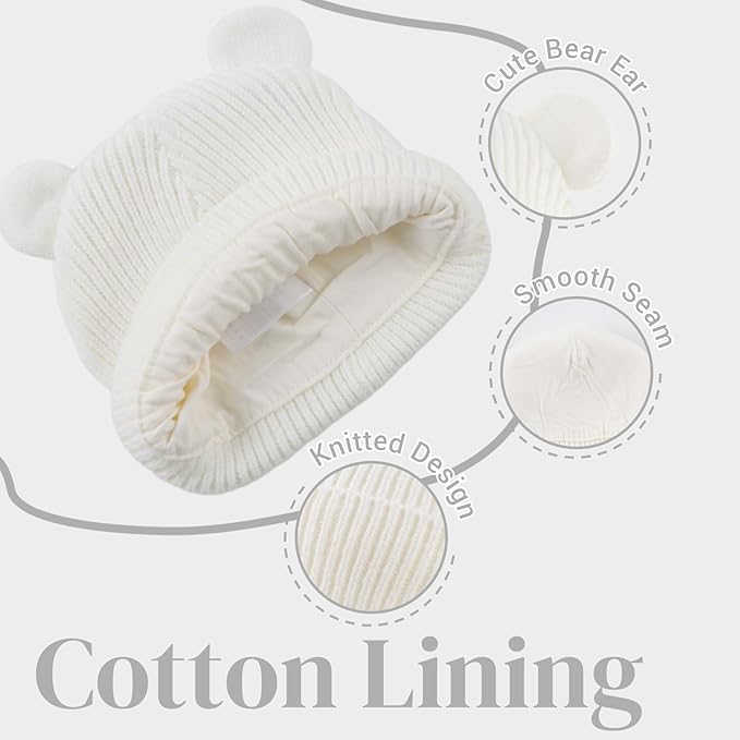 Bear Baby Beanie Knitted Baby Winter Hat Infant Toddler Boys Girls Beanie with Cotton Lining