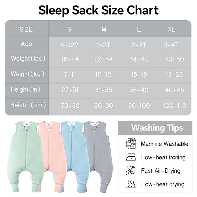 Rayon Made From Bamboo Sleep Sack 24-36 Months 0.5 Tog Ultra Soft Summer Toddler Sleep Sack 2t-3t with Feet 2-Way Zipper Lightweight Sleeping Bag Baby Wearable Blanket (2 Pack)-Blue & Gray