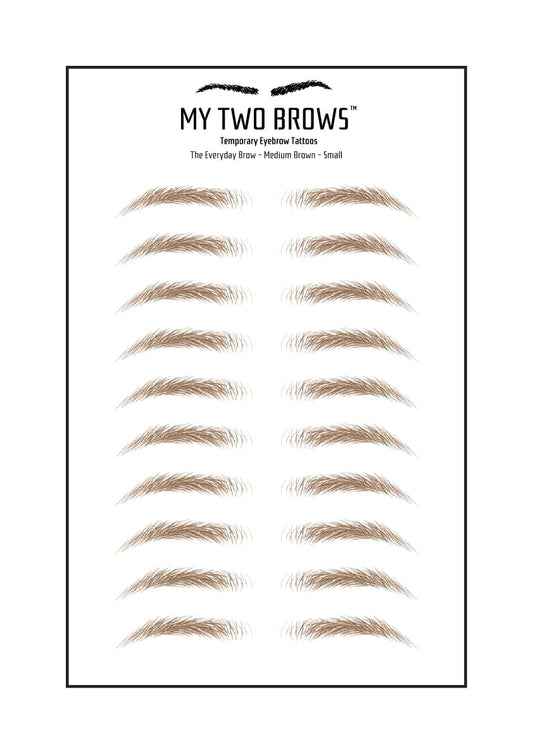(10 pairs) Medium Brown Temporary Eyebrow Tattoo - Small Size - Waterproof & Smudgeproof - Everyday Brow Style Eyebrow Stickers - Sheet Lasts up to 30 Days - Won't Work on Existing Brows