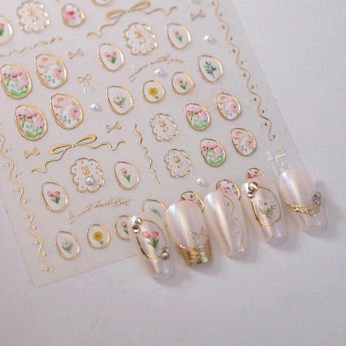 5D Embossed Flower Retro Mirror Nail Stickers Irregular Geometric Frames Nail Stickers Vintage Gold Hollow Designs Nail Decals Self-adhsive Nail Decals for Women DIY Manicure Decorations 1Sheet