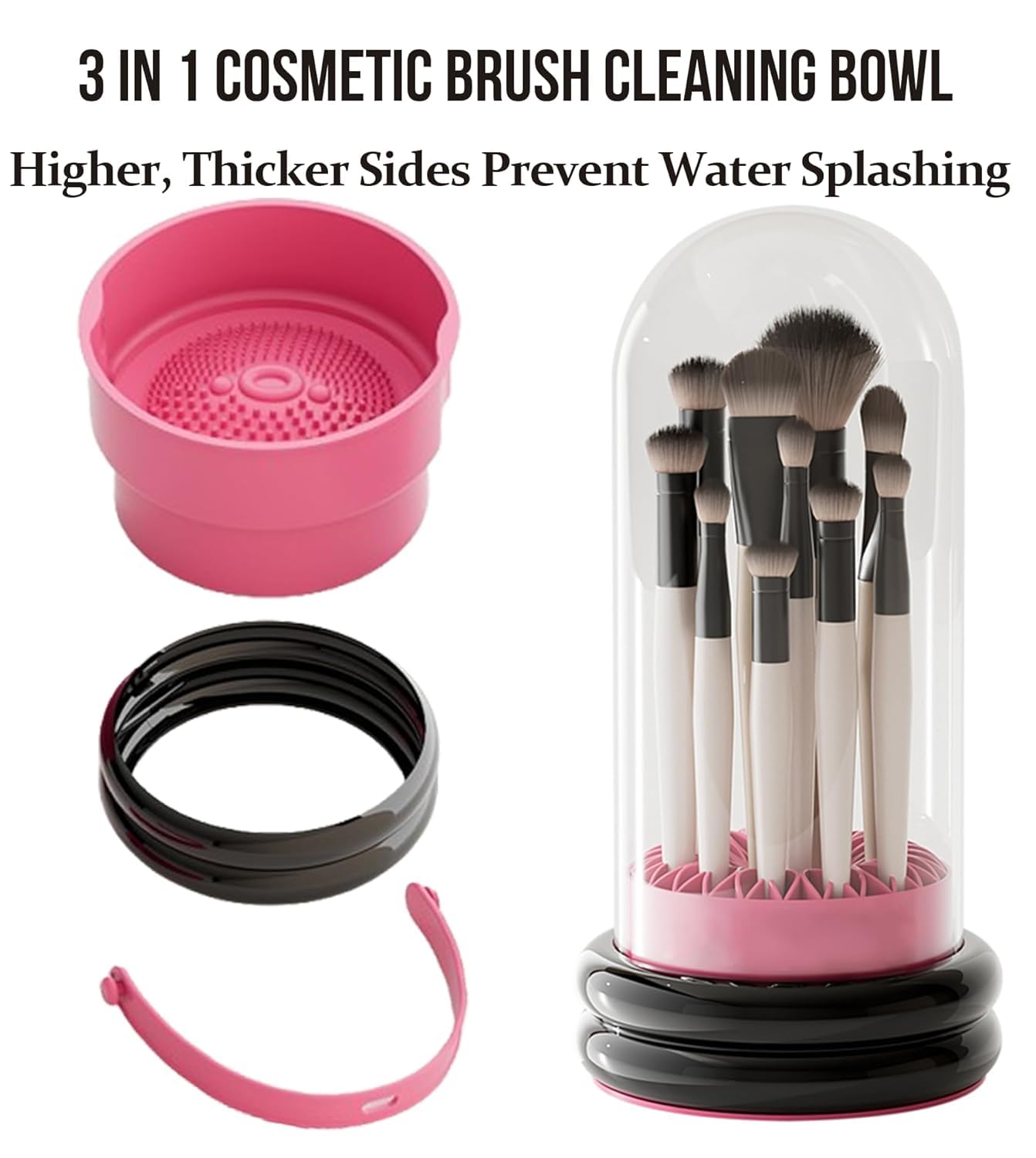 Makeup Brush Holder, 3 in 1 Silicone Makeup Brush Cleaner Mat white