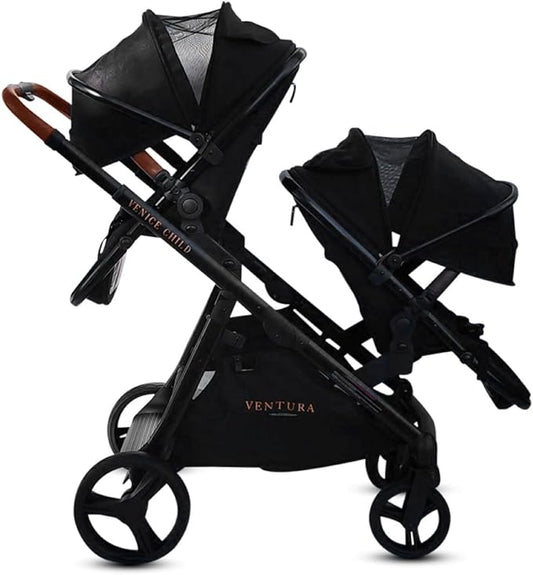 Venice Child Midnight Ventura Single to Double Sit-and-Stand Stroller & 2nd Toddler Seat (Package # 3)