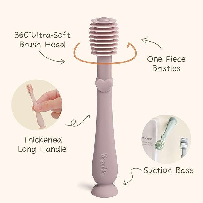 Moonkie Baby Tongue Cleaner, Toddler Toothbrush, Baby Oral Cleaner Newborn Kit for 3 Months+, 2 Pcs (Blush/Pale Mauve)