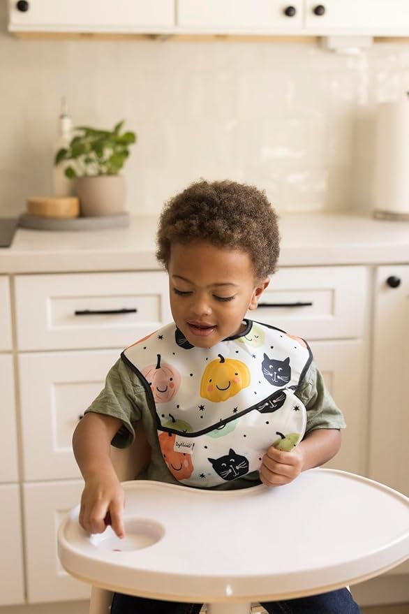 Tiny Twinkle Mess Proof Baby Bibs for Eating – Waterproof, Wipeable Toddler Bibs with Pocket – Baby Food Bibs for Girls & Boys(3 Pack,Halloween)