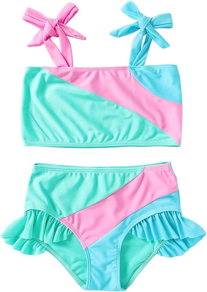 YOUNGER TREE Toddler Girls Two Pieces Swimsuit Color Block Stripe Swimwear Summer Beach Bathing Suit 18M-5T