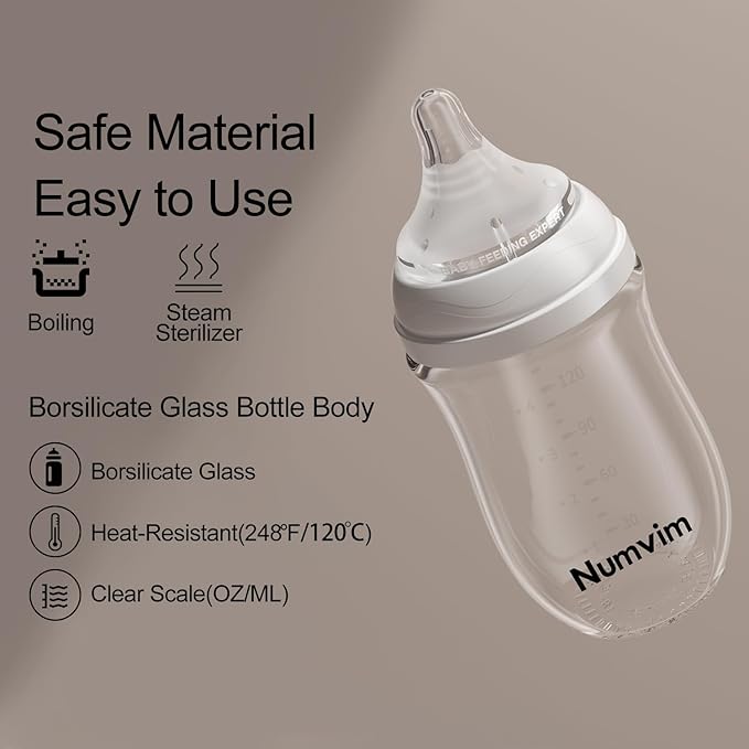 Natural Glass Baby Bottles Gentle & Extra Slow Flow, Newborn Breastfeeding Bottle with Anti Colic Nipple for 0 Months Babies, 3 Packs (Brown (3 Ounce), 1 Count (Pack of 3))