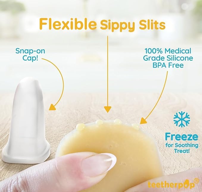 Teetherpop Fillable Silicone Teether for Babies (2-Pack) – Breastmilk Popsicle Molds for Teething w/Spill-Proof Sippy Slits – Freezable Baby Teethers for Liquids & Purées (PinkLemon/LimonTeal)