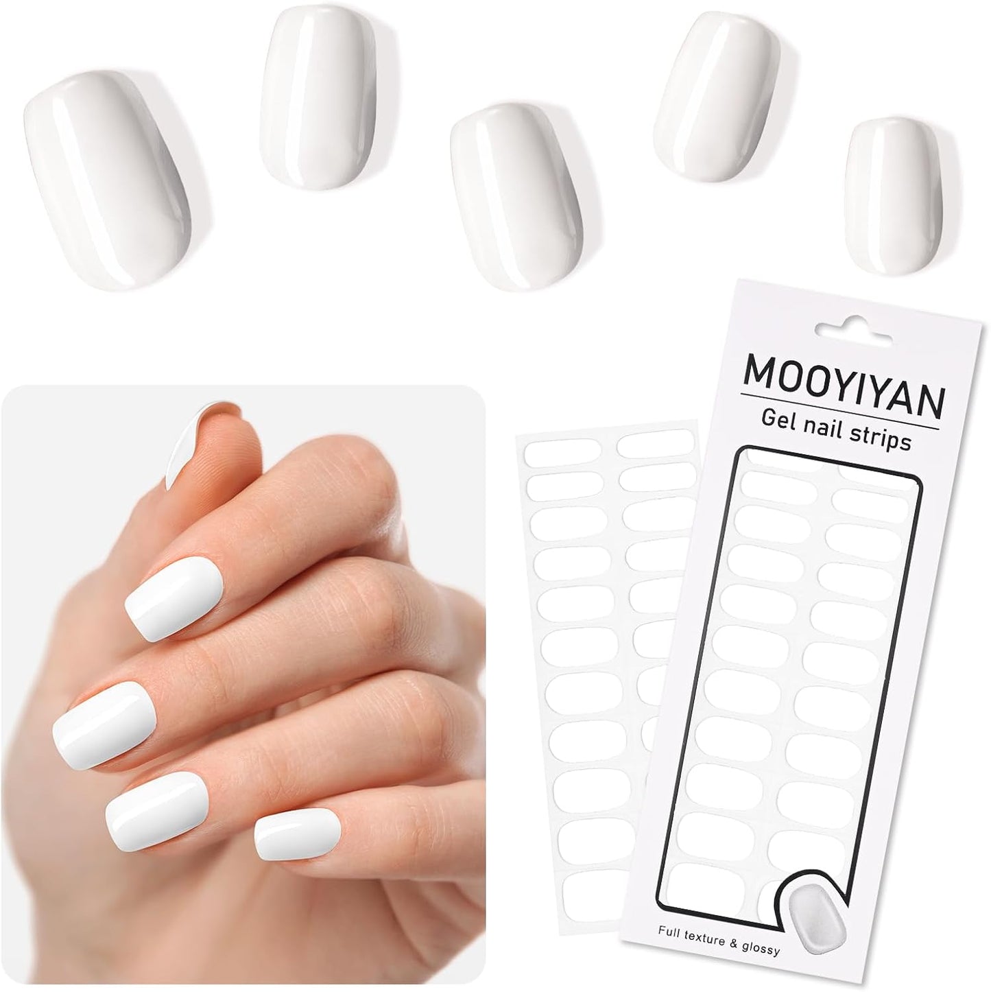 Gloss Nail Strips|Uv Free|22 Pcs,Gel Nail Stickers|Long Lasting Two Weeks and Easy to Apply&Remove|Creimy Wite