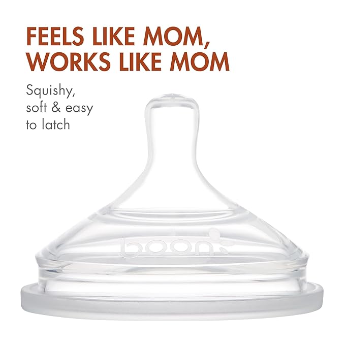 Boon Nursh Reusable Silicone Pouch Baby Bottles - Medium Flow Nipple - Silicone Baby Bottle Pouch and Nipple - Baby Feeding Essentials - Speckle - 3-6 Months - 3 Count - 8 Ounce