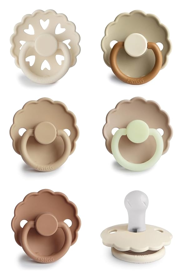 FRIGG SilkySoft Silicone Baby Pacifier 6-Pack Cinnamon Charm | Made in Denmark | BPA-Free (0-6 Months)