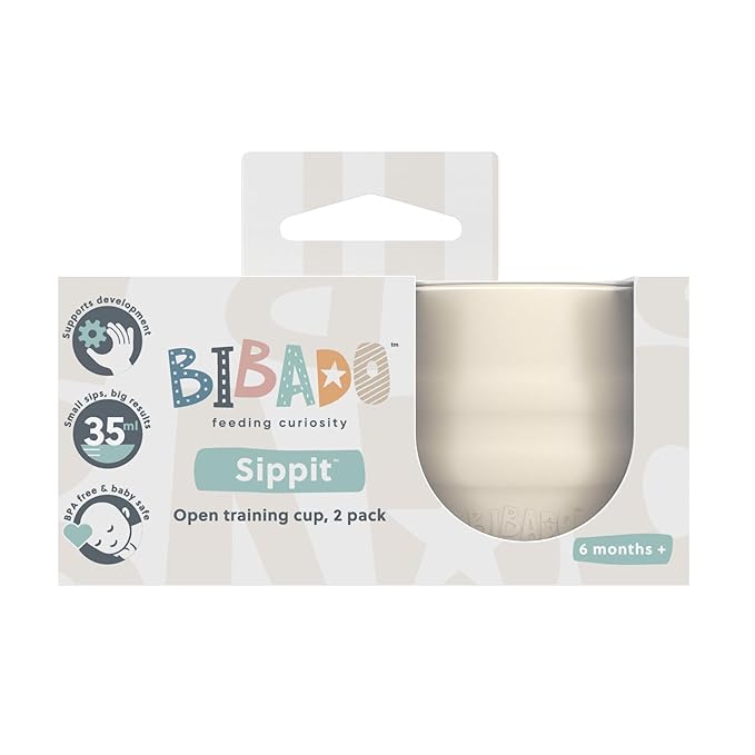 BIBaDO - Sippit Silicone Baby Cup, Fawn (2-Pack) - Open Training Silicone Cups - Soft, Non Slip Grip, Weighted Base - Durable, Dishwasher Safe, BPA Free - Toddler Cups - Baby Essentials - 6 Months+
