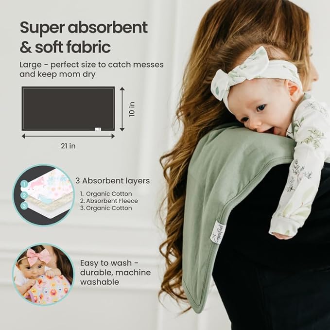 Copper Pearl Premium Baby Burp Cloths - 3-Pack Large Cotton Burp Cloths, Extra Soft Spit Up Rags with 3 Absorbent Layers, Perfect for Baby Boy and Baby Girl Gifts (21" x 10" Size, Zara Set)