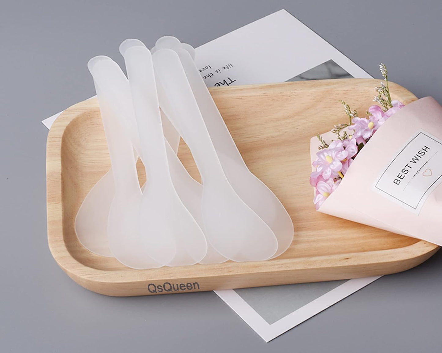 100 PCS of White Color Cosmetic Spatula for Makeup Face Mask Plastic Spoon Disposable Makeup Tools for Mixing and Sampling 4.88'' x 1.06”/Spatulas Skin Care Facial Cream Mask Spatula