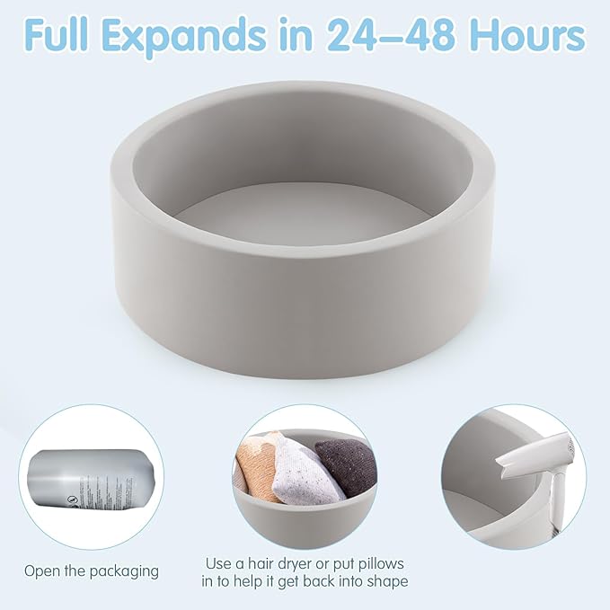 INFANS Foam Ball Pit for Toddlers with 200 Balls, 36"x 12" Large Round Ball Pool Playpen with Soft Memory Sponge Pad, BPA Free, Ideal Gift for Kids Babies Indoor Outdoor (Gray)