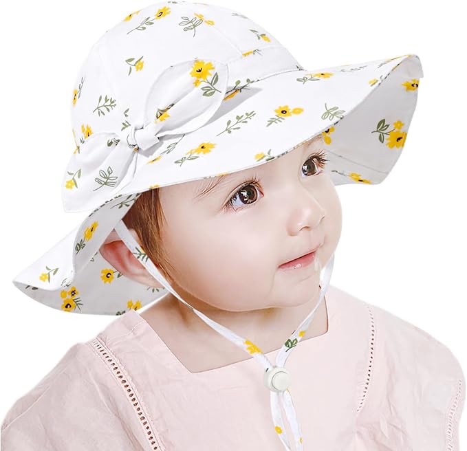 Baby Girl Sun Hat with UPF 50+ Outdoor Adjustable Beach Hat with Wide Brim Bucket Hats