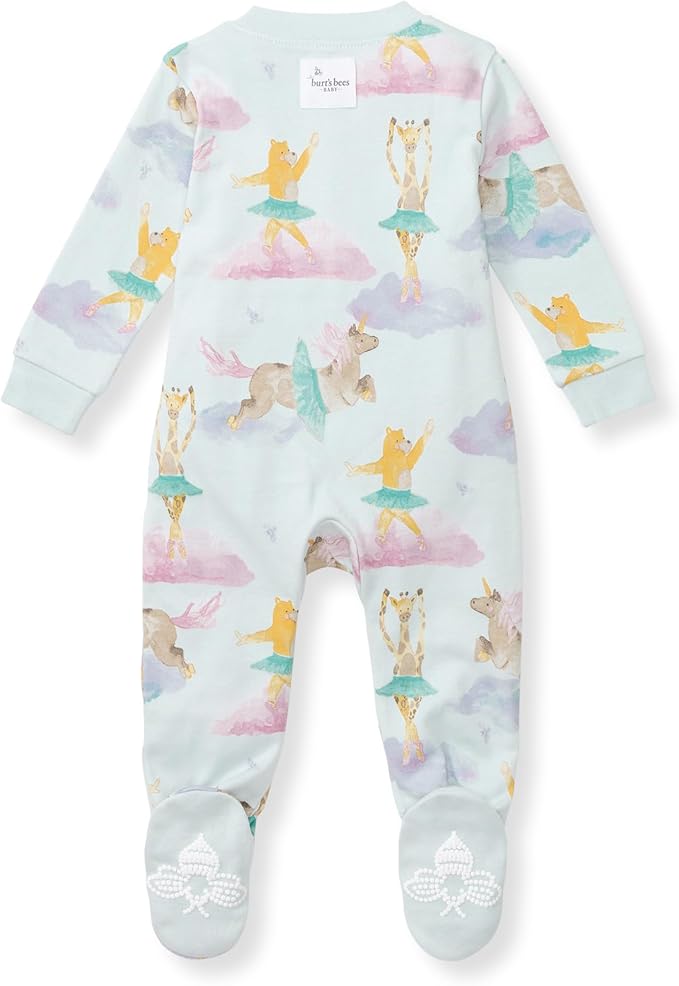 Burt's Bees Baby Girls' Organic Cotton Sleep and Play Footed Pajamas, One-piece Zip Front Romper, Baby Essentials