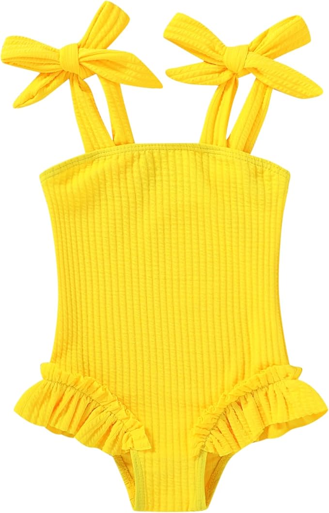 Happy Town Toddler Swimsuit Girl Solid Color Stripe One-Piece Baby Bathing Suits