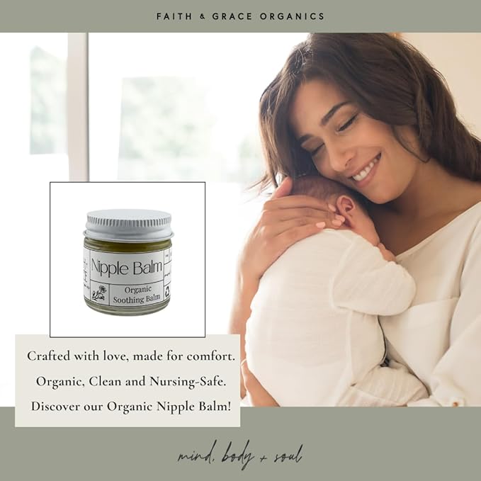 Faith and Grace Organics, Organic Nipple Balm, Safe for Nursing, Soothing Balm for Breastfeeding Mothers, Postpartum Essentials, 1 oz Glass Jar.