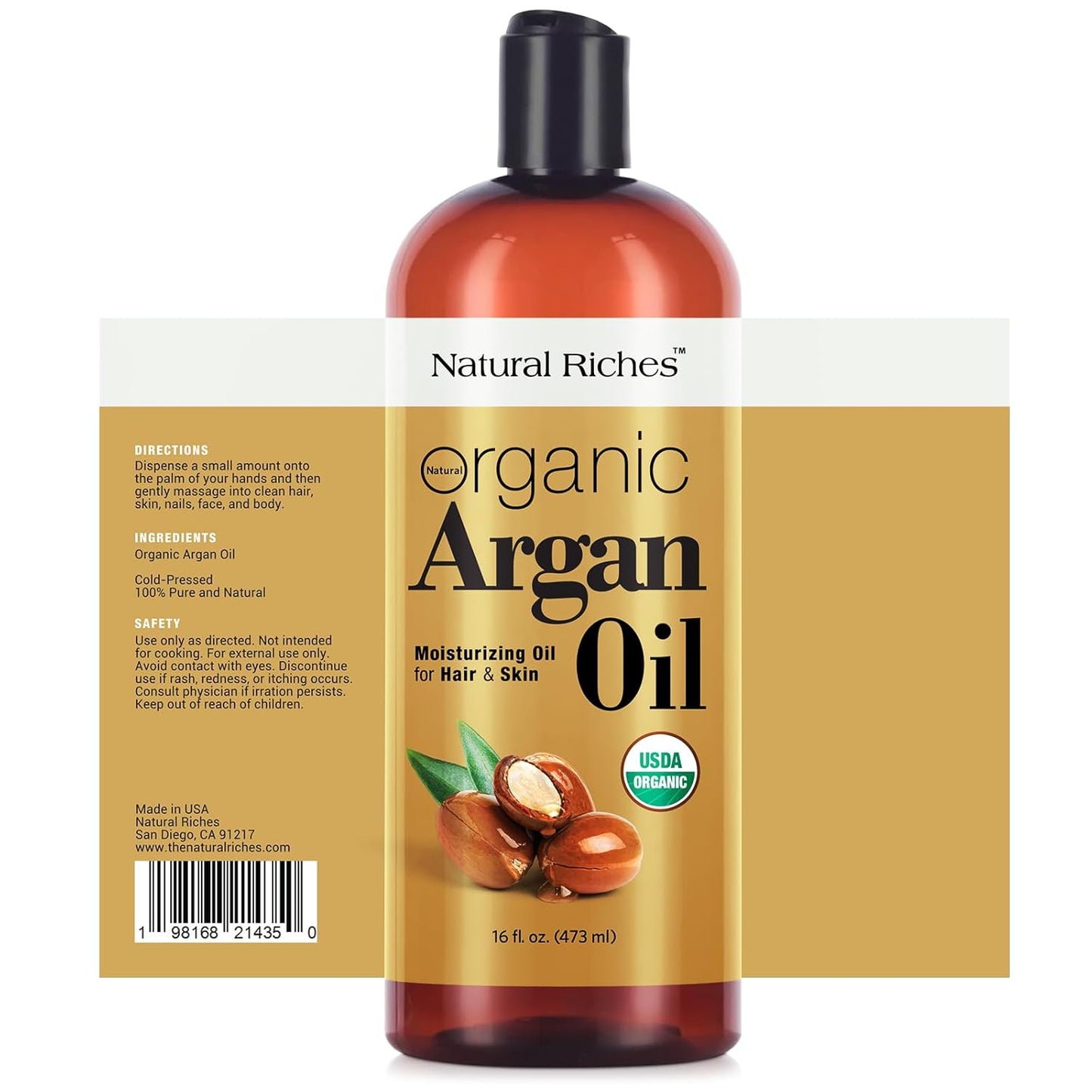 Natural Riches Organic Argan Oil of Morocco 16oz Penetrating Hair oil Deep Moisturizing Serum for Dry, Damaged & Coarse Hair pure Moroccanoil Cold Pressed for Hair, Face and Body