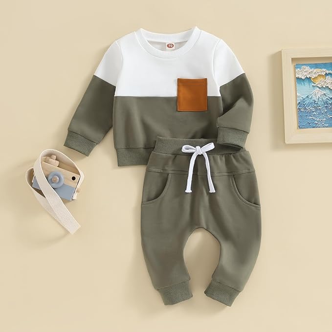 Toddler Baby Boy Fall Outfits Long Sleeve Crew Neck Pullover Sweatshirt + Jogger Pants Set Infant Winter Clothes