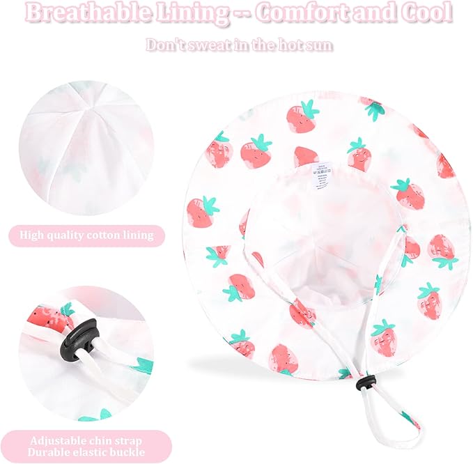 Baby Girl Sun Hat with UPF 50+ Outdoor Adjustable Beach Hat with Wide Brim Bucket Hats