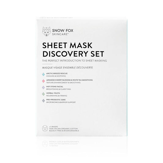 Snow Fox Skincare Sheet Mask Discovery Set, 5 Unique Masks, 5-Pack