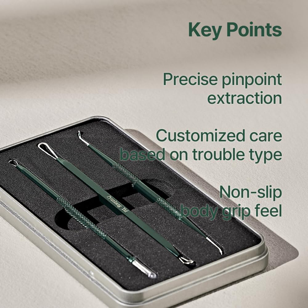Pyunkang Yul PKY Zit Extractor Set, Tin Case Included, Extractor Tools for Zit Removal on Face, Stainless Steel Slip Free Use (3 Piece Kit)