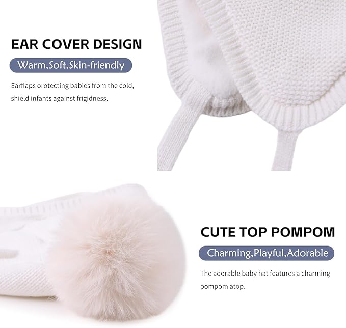 JANGANNSA Basic Winter Baby Boys Beanie Pompom Knitted Girls Hat Kids Earflap Beanies Warm Infant Toddler Hats