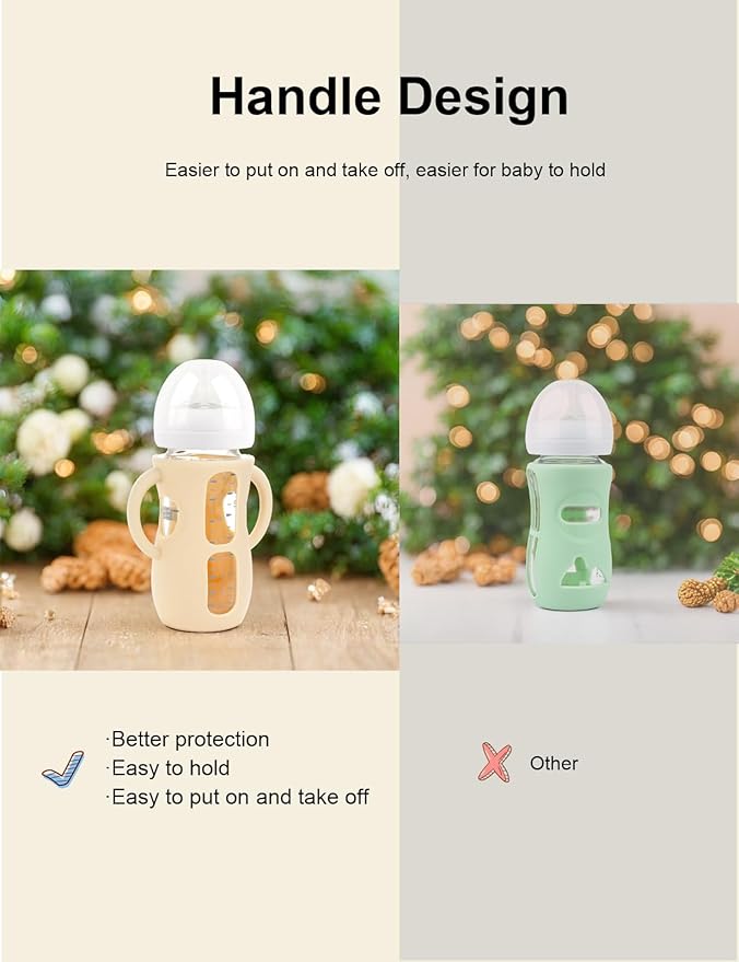4-Pack Silicone Sleeves for Philips Avent Glass Bottles, BPA-Free Drop-Resistant Baby Bottle Sleeves with Handles, Compatible with Philips Avent Natural Glass Baby Bottles (4 & 8 oz)