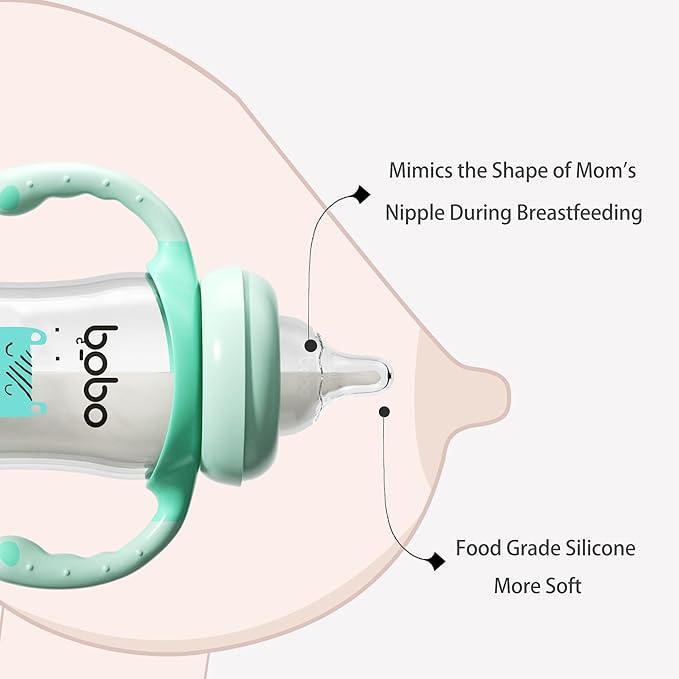 YOHKOH Natural Glass Baby Bottle with Natural Response Nipple, Wide Neck Baby Bottles with Handle, Newborn Anti-Colic Baby Bottles Gift Set, Clear (5.4oz (Pack of 2), Blue)