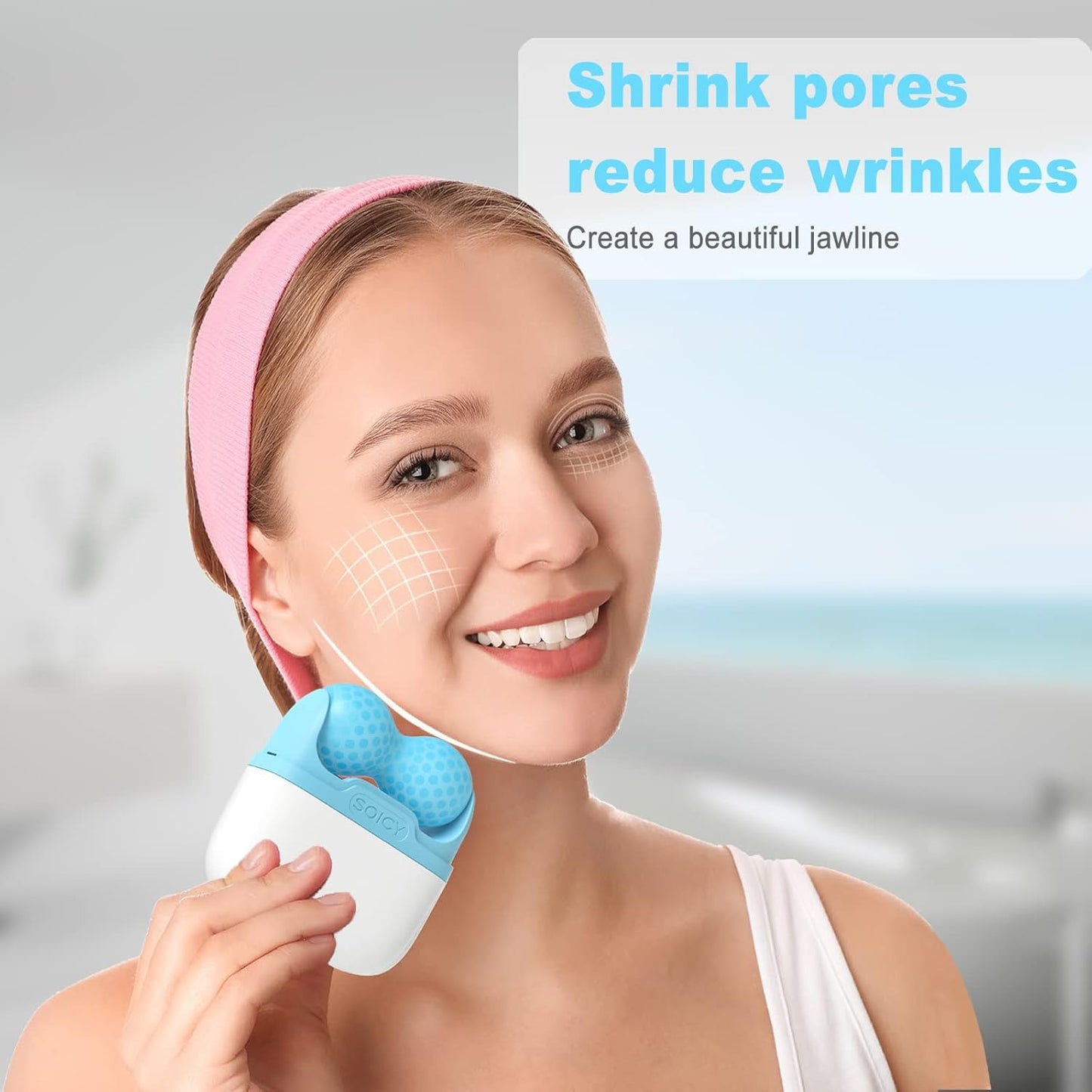 Leeshine Ice Roller for Face and Eyes - Facial Skin Care Tools with 2 in 1 Massage Roller and Travel Case Self Care Gift.Men Women (Blue)