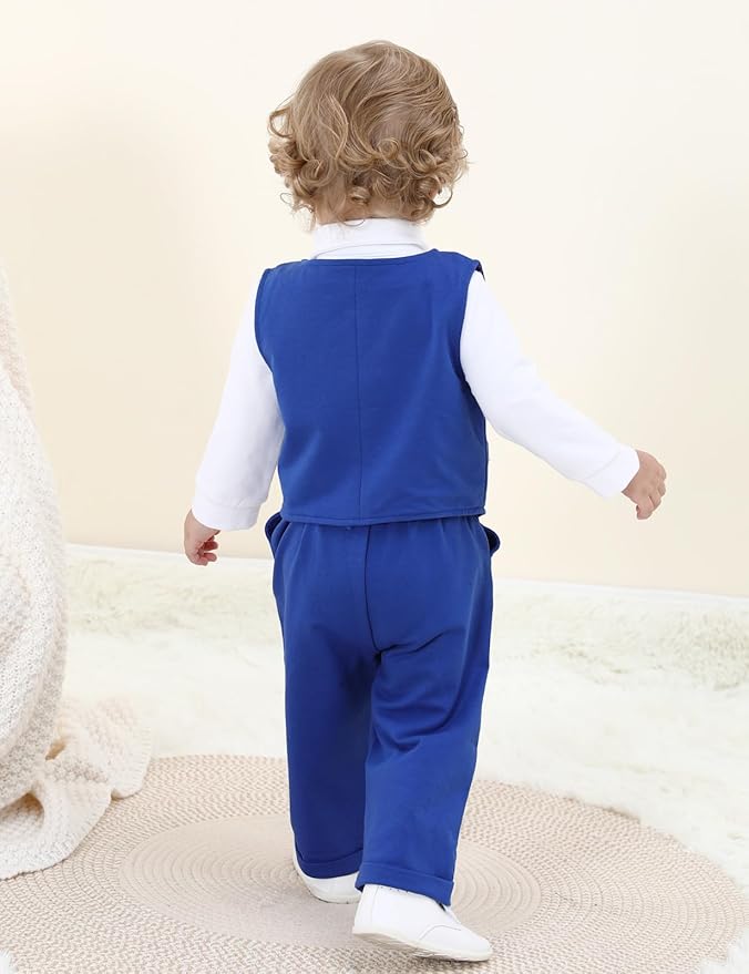A&J DESIGN Baby Boy Suits Clothes Infant Toddler Formal Gentleman Outfits, Dress Shirt + Vest + Bow Tie + Pants Wedding Set