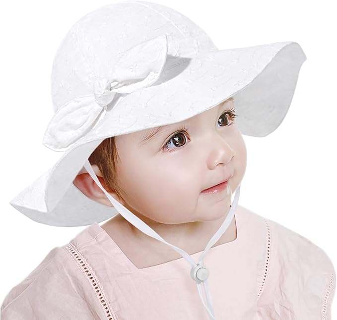 Baby Girl Sun Hat with UPF 50+ Outdoor Adjustable Beach Hat with Wide Brim Bucket Hats