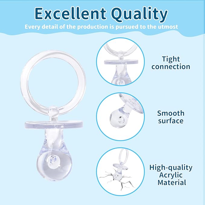 72 Pcs Baby Shower Pacifiers, 2.75’’ Plastic Pacifiers for Baby Shower Game, Baby Shower Decoration DIY, Gender Reveal Party Table Scatter/Baby Shower Party Favors, Clear Pacifiers for Baby Shower
